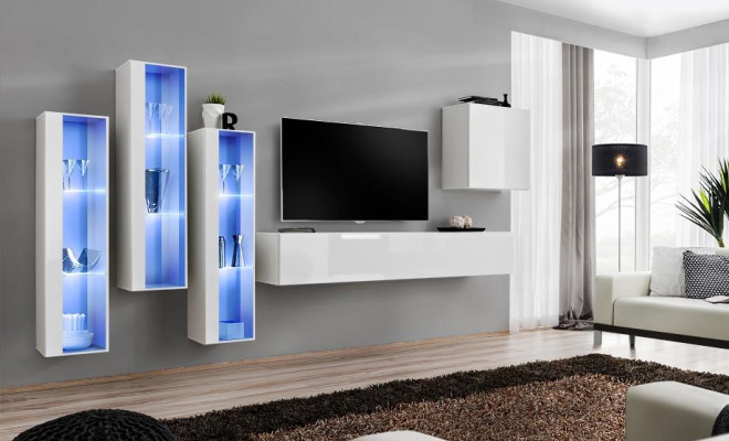 White Complete Design Wall unit Sideboard 4x Wardrobe TV cabinet Lowboard TV stand