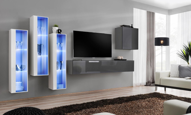 Wall unit Gray Modern High Gloss TV Stand Wooden Furniture Furnishings Suite