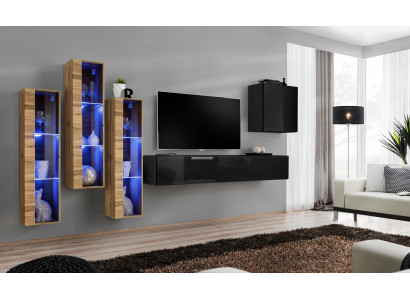 Wall unit Furniture Living room Luxury High Gloss TV Stand Black Wood Complete new