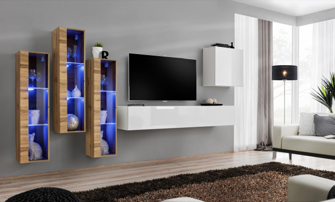 Complete Set 5pcs Living room Wood Furnishings Modern Designer Suite High Gloss
