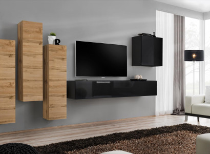 Wall unit wall cabinet tv Furniture Living room Furnishings TV Stand Modern Black