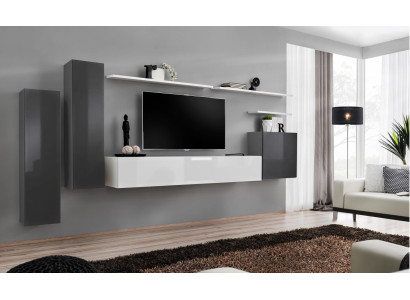Wall unit Gray Furniture Living room Designer Luxury TV Stand Wood Wall shelf Complete