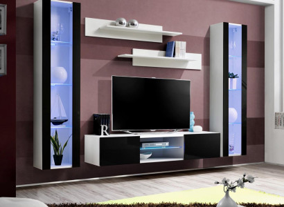 Wall unit set 5 pieces living room luxury 2x hanging display case TV lowboard wall shelves