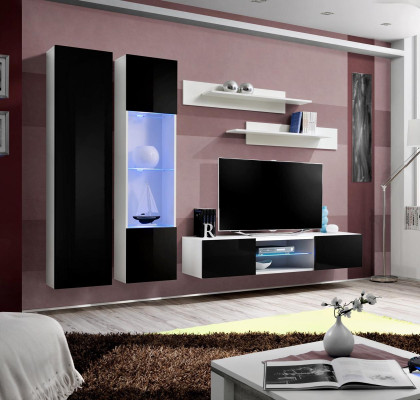 Designer Complete Wall unit hanging display case TV lowboard luxury wall shelves high gloss