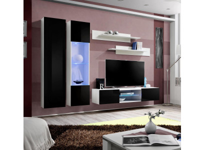 Designer Complete Wall unit hanging display case TV lowboard luxury wall shelves high gloss