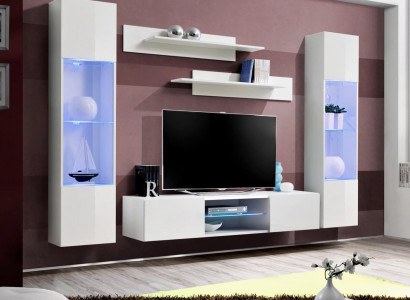 White Wall unit Wall Shelves Hanging Display case Complete Living room Designer