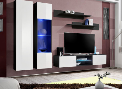 Wall unit set 5 pieces. Living room TV cabinet Shelf Modern Suite Hanging Display case Wood new