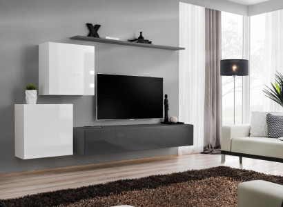 Wall unit Living room Set Gray Sideboard Wall shelf 4-piece Set Designer Wood new