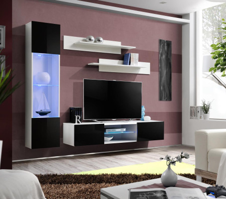 Wall unit set 4 pieces designer furnishings wall shelves living room hanging display case
