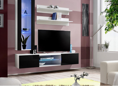 Wall unit wall shelves suite TV lowboard display case living room wood furniture white luxury