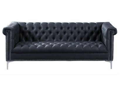 Black Three Seater Chesterfield Modern Design Couches Leather Sofa Designer Furniture