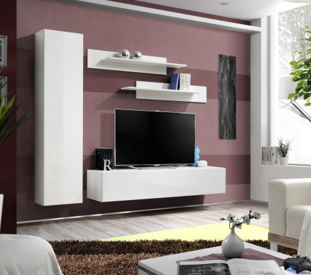 Wall unit White TV Stand Designer Furnishings Living room furniture Wall Shelves