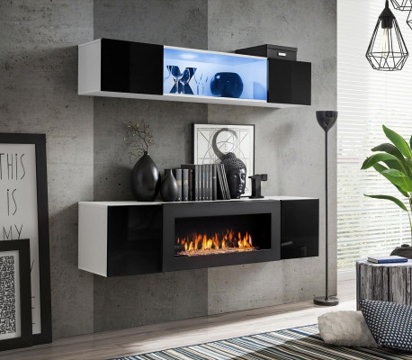 Designer hanging sideboard wooden furniture complete black luxury wall unit 2 pcs. new