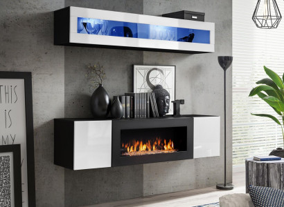 Wall unit set 2-piece sideboard with fireplace wardrobe living room high gloss furniture new