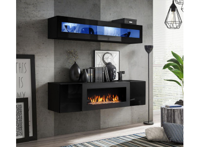 Wall unit set 2 pieces. Living room Sideboard with fireplace Wood wall cabinet new high gloss