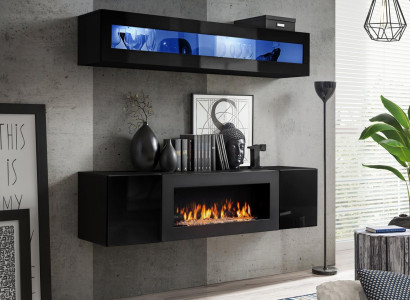 Wall unit set 2 pieces. Living room Sideboard with fireplace Wood wall cabinet new high gloss