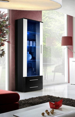 Designer Living room Furniture Wood Display Cabinets Glass Shelf Wardrobe Black Furnishings