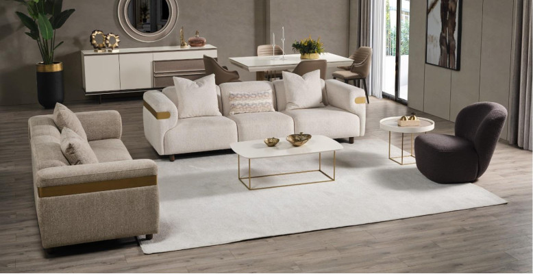 Modern beige sofa set 4+3 seater + armchair living room luxury set 3 pieces
