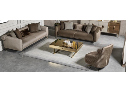 Brown-gray sofa set 3+3 seater + armchair designer upholstered couches