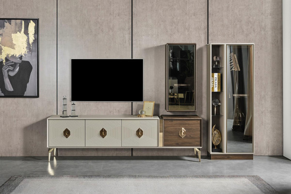 Designer living room set luxury TV lowboard display case wall cabinet 3 pieces