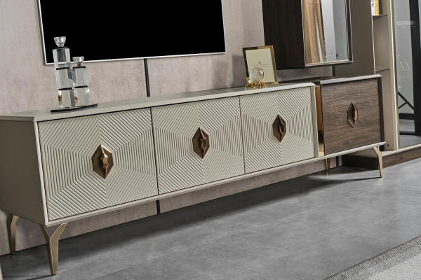 Designer living room set luxury TV lowboard display case wall cabinet 3 pieces