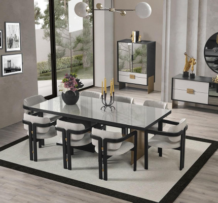 Designer Dining set Luxury Suite Dining table 8x Chairs Dining room Furniture