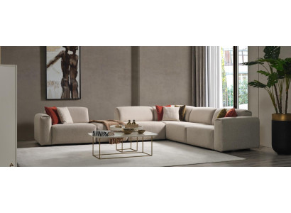 Beige Living room Sofa Designer Corner sofa L-shape Luxury Couch Upholstered furniture