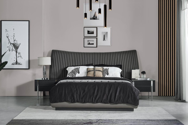 Black Bedroom Set Designer Bed 2x Bedside tables Dressing table 5 pieces