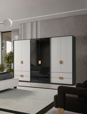Black-White Bedroom Wardrobe Modern 6-Door Wardrobe