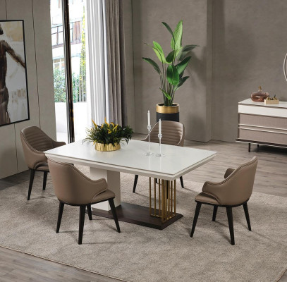 Dining room Furniture Designer Dining table 4x Chairs Complete e Suite 5-piece set