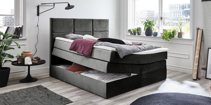 Gray Chic Double Bedroom Wooden Furniture Design Elegant Upholstery Fabric