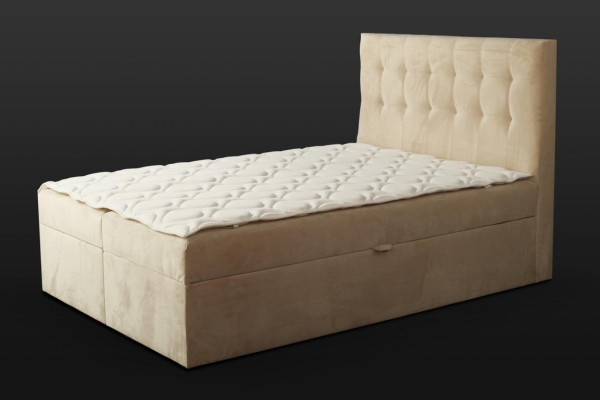Chesterfield Bed Beige Bedroom Wooden Furniture Design Elegant Upholstery Fabric