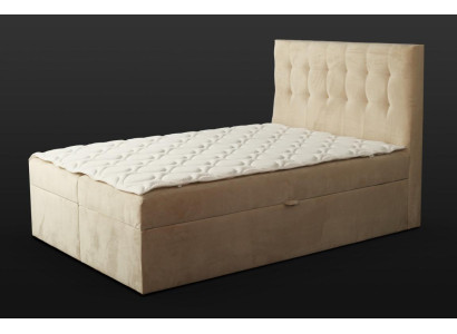 Chesterfield Bed Beige Bedroom Wooden Furniture Design Elegant Upholstery Fabric