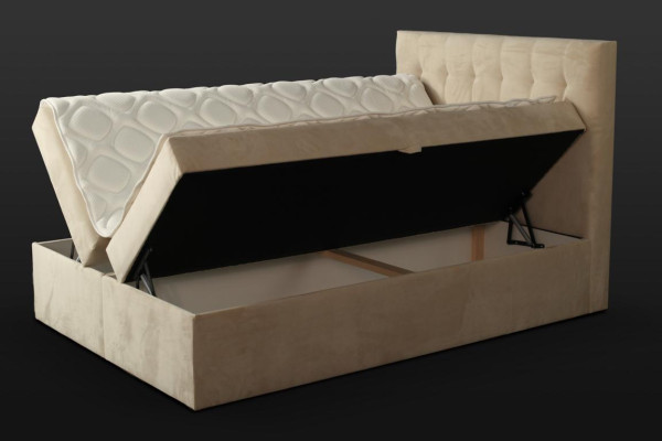Chesterfield Bed Beige Bedroom Wooden Furniture Design Elegant Upholstery Fabric