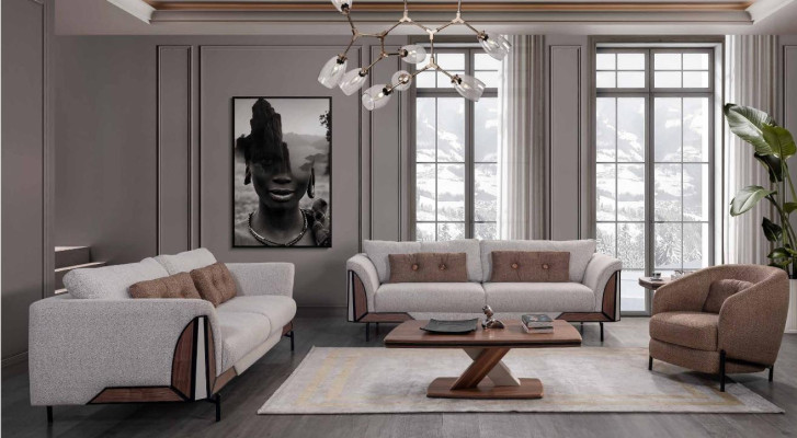 Brown-Gray Sofa set 3+3+1 Coffee table Complete's Living room Set