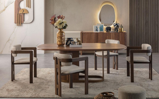 Modern Dining room Set Dining table 4x Chairs Chest of drawers Mirror Designer Furniture
