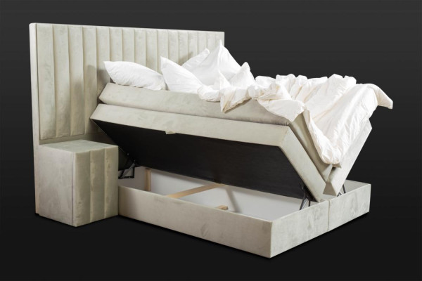 Modern Taupes Double bed 2x Bedside tables Bedroom box spring bed