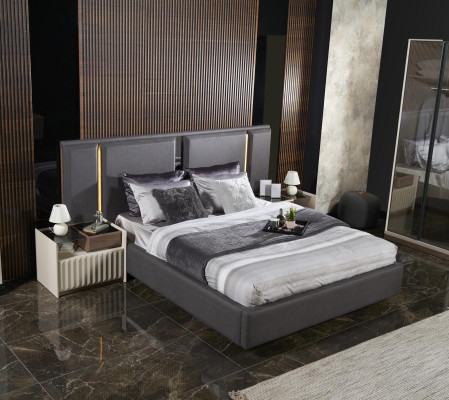 Modern Set Bedroom Bed 2x Bedside tables 3pcs Luxury Complete Set Design