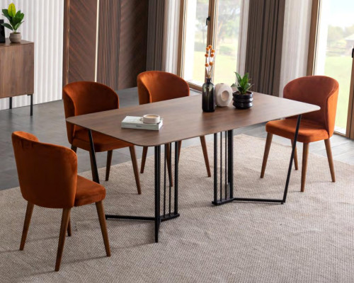 Luxury Dining room set Dining table 4x Chairs Wood Chair Textile Dining set Suite new