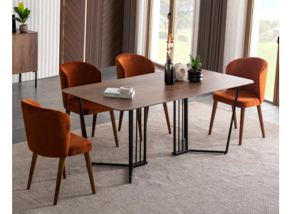 Luxury Dining room set Dining table 4x Chairs Wood Chair Textile Dining set Suite new