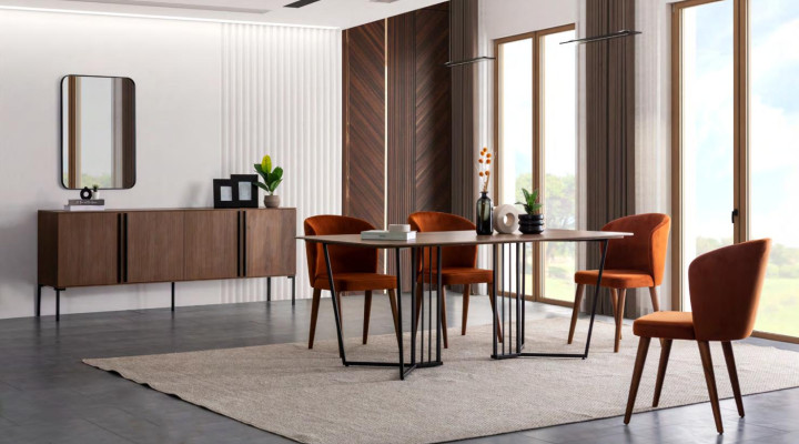 Luxury Dining room set Dining table 4x Chairs Wood Chair Textile Dining set Suite new