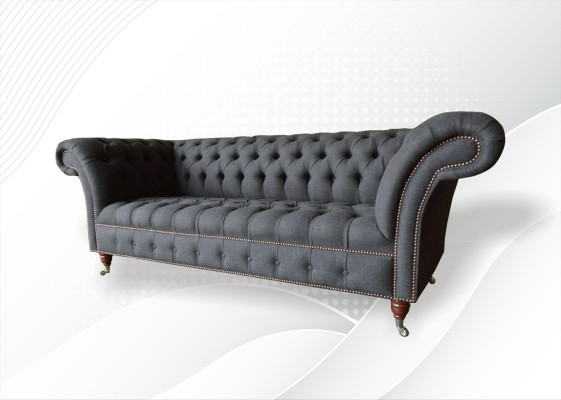 Chesterfield 3 Seat Textile Dark Gray Modern Design Couches Sofa Furniture Designer