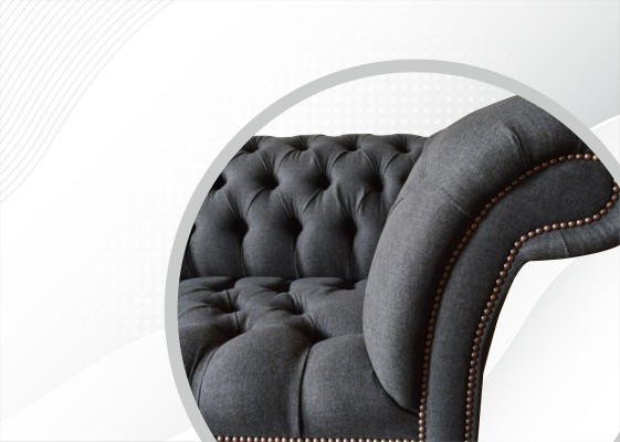 Chesterfield 3 Seat Textile Dark Gray Modern Design Couches Sofa Furniture Designer