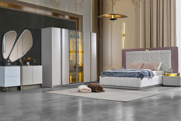 Complete e bedroom furniture double bed bed white luxury set 7 pieces wood