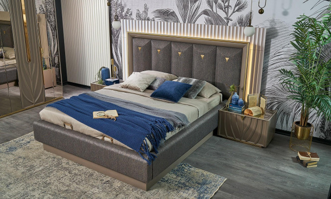 Complete e bedroom furniture double bed bed brown set 4 pieces bedside tables