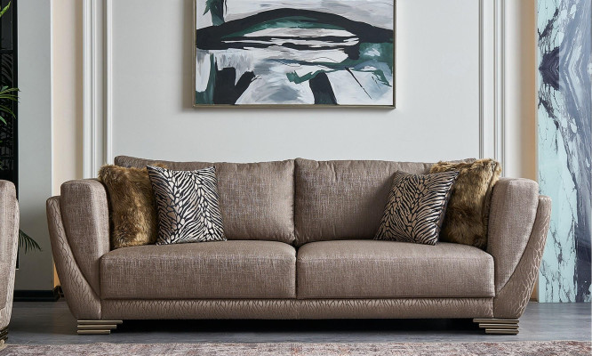 Luxury Three Seater Couch Sofa 3 Seater Brown Fabric Fabric Sofa Upholstered Sofa