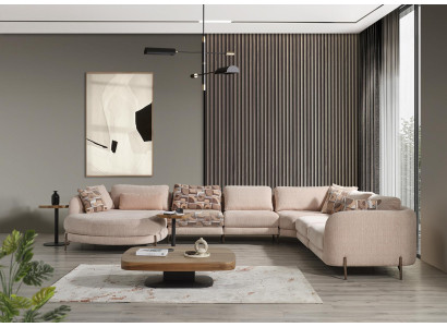 Living room Set Corner sofa U-shape Furniture 2x Side table Wood Modern Coffee table Living room Set Corner sofa U-shape Furniture 2x Side table Wood Modern Coffee table