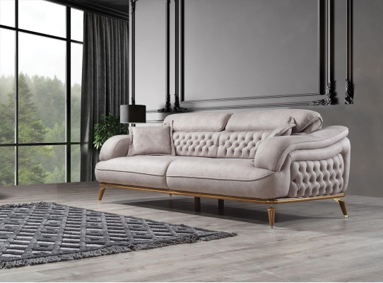 Living room sofa set 3-piece modern Chesterfield 2x three-seater sofa design armchair