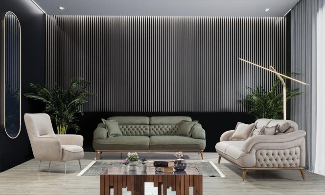 Modern Living room Complete 2x Three Seater Sofa Designer Armchair Furnishings
