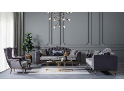 Chesterfield seating set three-seater armchair designer living room furniture